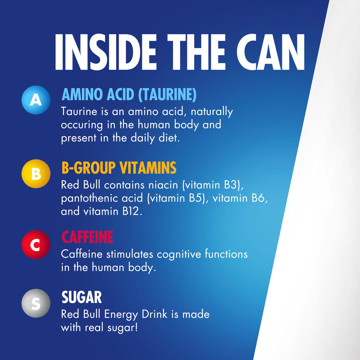 Red Bull energy drink label highlights taurine and B vitamins