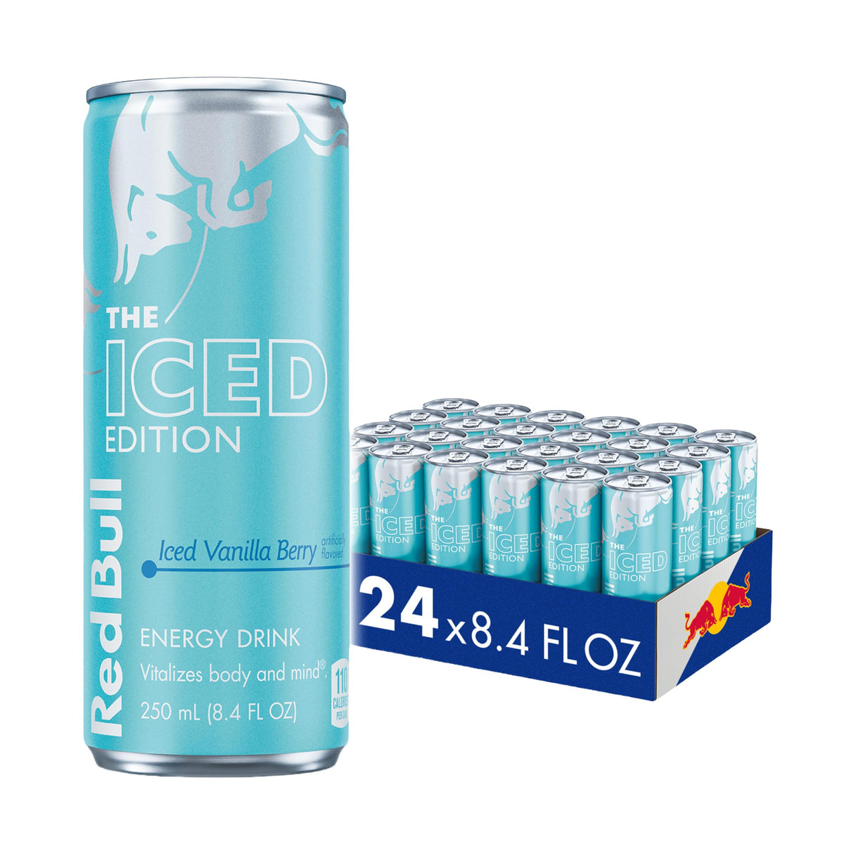 Red Bull Iced Vanilla Berry can front view for an energy boost on the go.