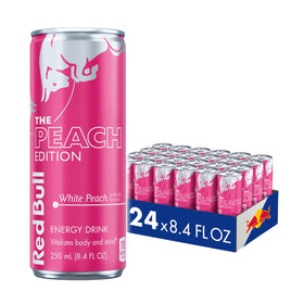 Red Bull Peach Edition can with white peach flavor for a refreshing energy moment