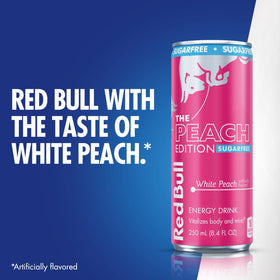 Red Bull Peach Edition on desk, ready to help focus and momentum.