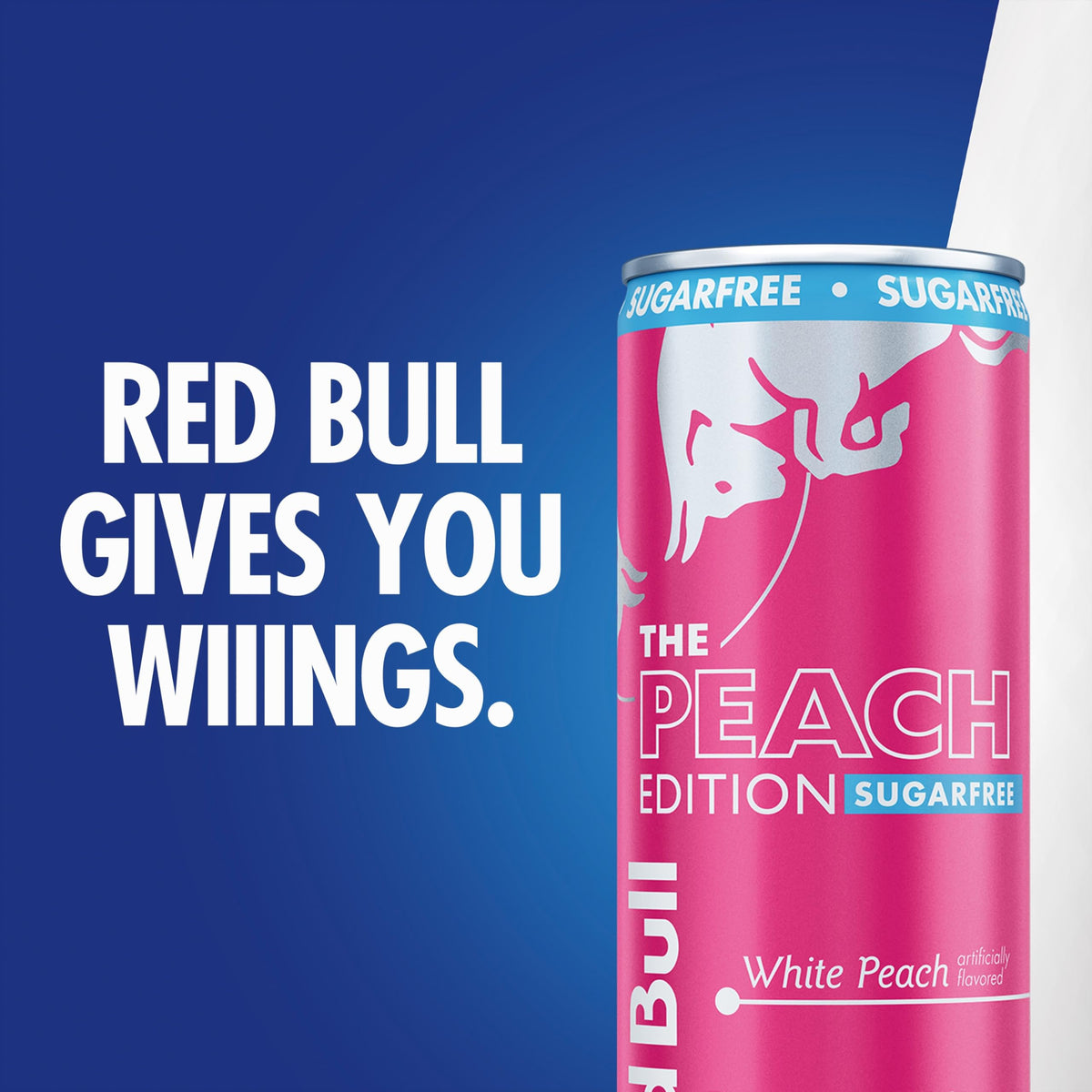 Red Bull Peach Edition Sugarfree peach visuals, refreshing summer appeal.