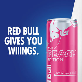 Red Bull Peach Edition travel scene with portable energy on the go