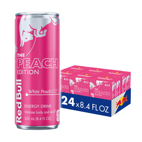 Red Bull Peach Edition white peach can on ice boosts focus and refreshment
