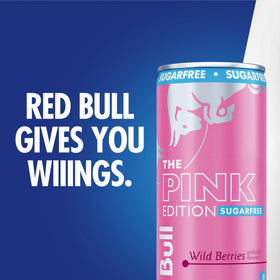 Red Bull Pink Edition Sugar-Free flavor notes on the label