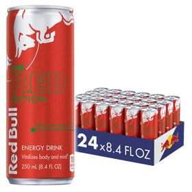 Red Bull Red Edition Watermelon can front view, energizing support for busy days