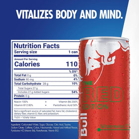 Close-up of Red Edition Watermelon label showing caffeine and B vitamins