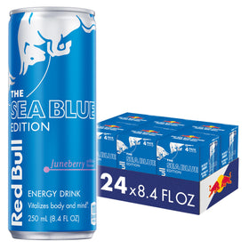 Red Bull Sea Blue Edition Juneberry can front, offering a refreshing energy boost.