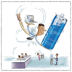 Sea Blue Edition label close-up highlighting caffeine and B vitamins.