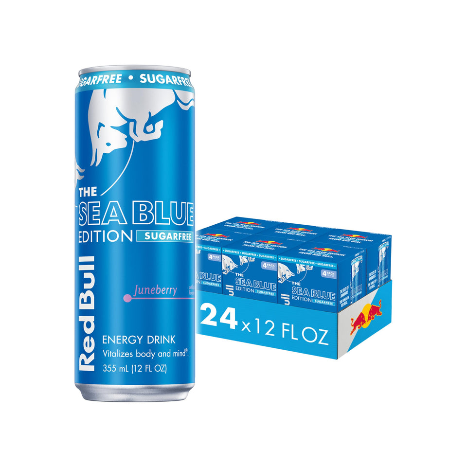 Red Bull Sea Blue Edition Sugar-Free Juneberry can for a quick energy boost