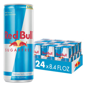 Red Bull Sugar Free can on ice for a refreshing pick-me-up.