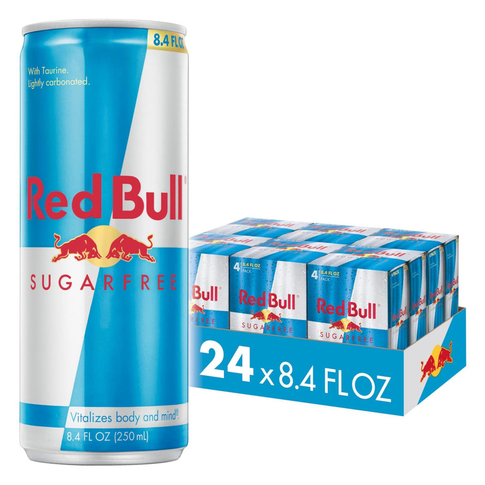 Red Bull Sugar Free can on ice for a refreshing pick-me-up.