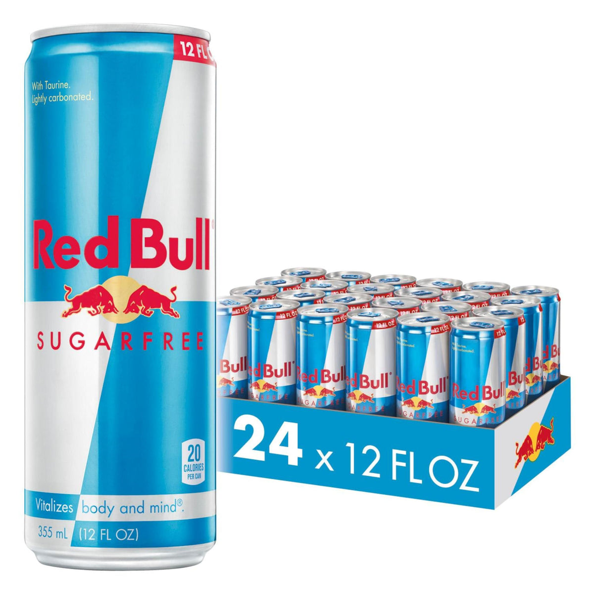 Red Bull Sugar Free can front view highlighting 114 mg caffeine for alertness.