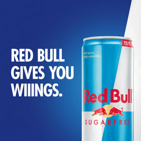 Red Bull Sugar Free glass with ice ready for a cold, non-alcoholic mix.