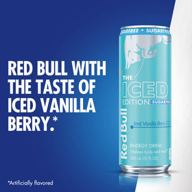 Red Bull Sugar-Free Iced Vanilla Berry pack ready for sharing.
