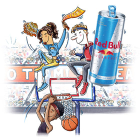 Red Bull Sugar Free label close-up showing zero sugar and low calories.