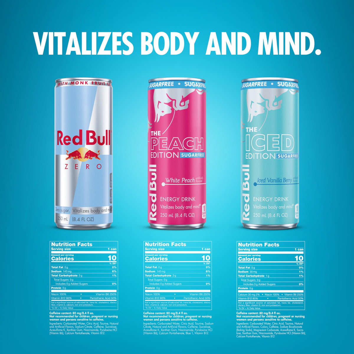Red Bull Sugarfree Iced Vanilla Berry can, boosts focus during gaming.