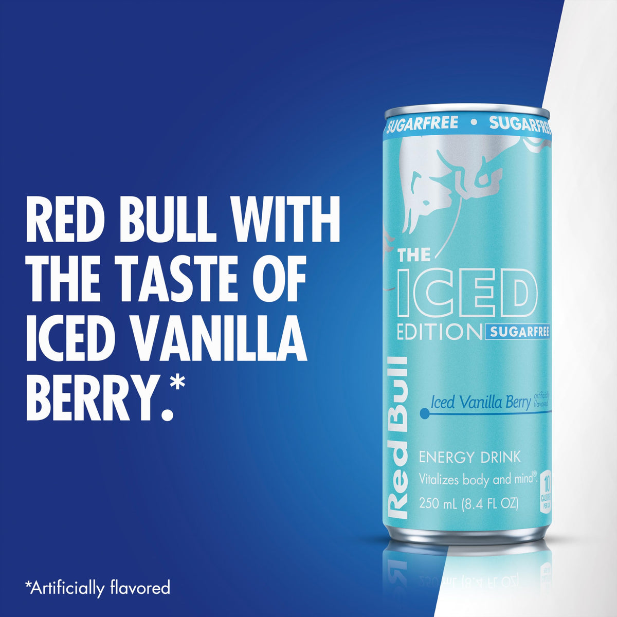 Gamer or athlete reaching for Red Bull Sugar-Free Iced Vanilla Berry