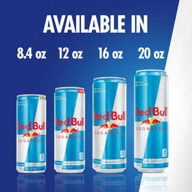 Close-up label of Red Bull Sugar Free highlighting caffeine and taurine