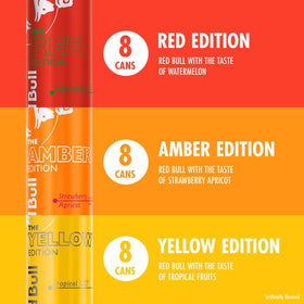 Red Bull Tropical can, tropical flavor with quick alertness for workouts and commutes