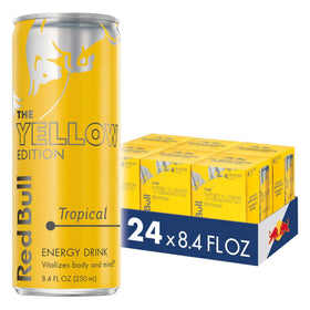 Red Bull Tropical Yellow Edition can close up for on the go energy