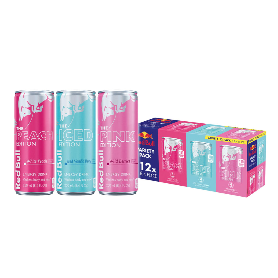 Red Bull Variety Pack front view for on-the-go energy and flavor variety.