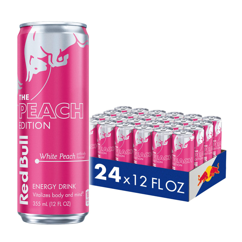 Red Bull White Peach Edition front can for an on-the-go energy boost