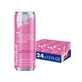 Red Bull Wild Berries Pink Edition can front view energizes workouts and study sessions.