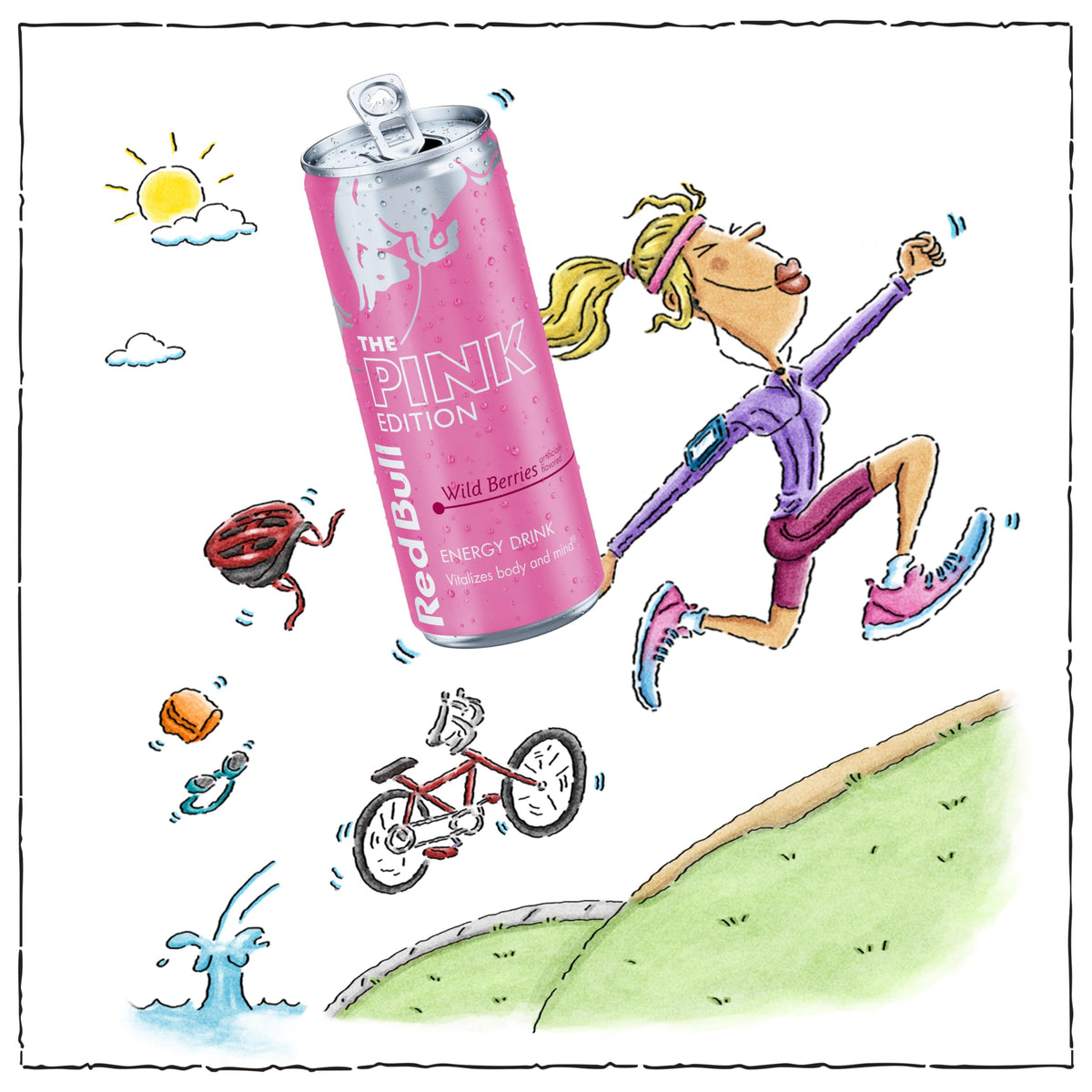 Red Bull Wild Berries Pink Edition can top view highlights bright berry flavor.
