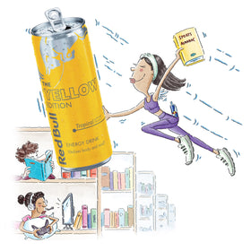Close up of Red Bull Yellow Edition Tropical label on can