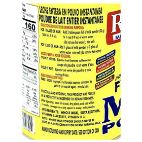 Red Cow milk powder nutrition label highlights added vitamins A and D.