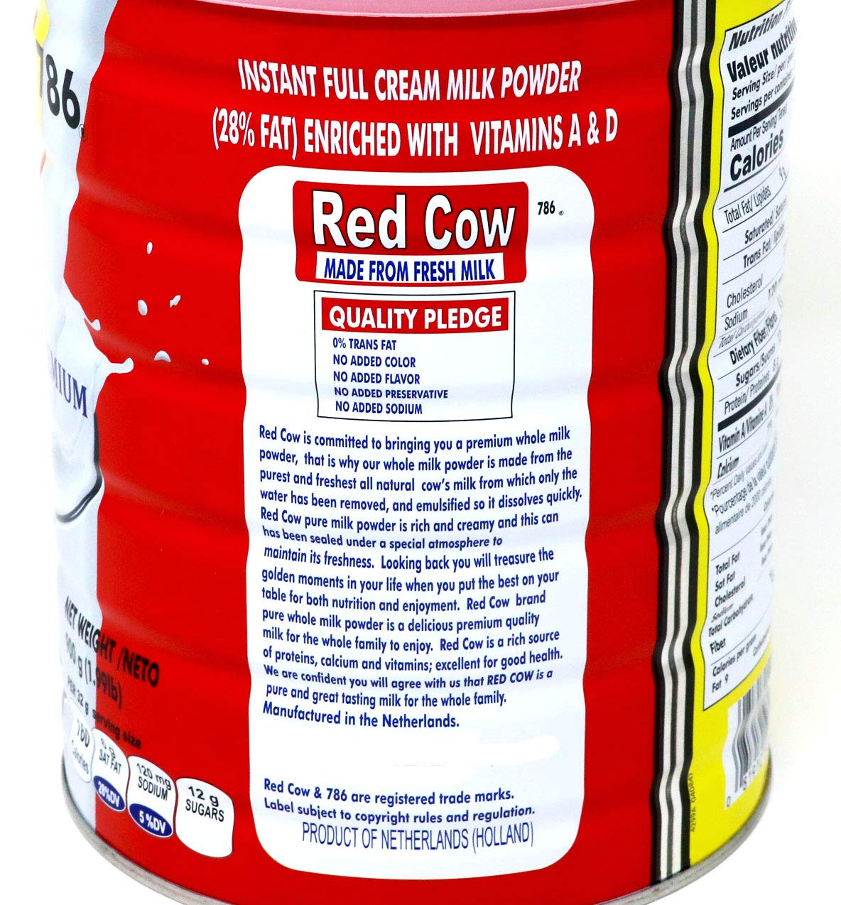 Red Cow milk powder product of Netherlands label emphasizes European quality