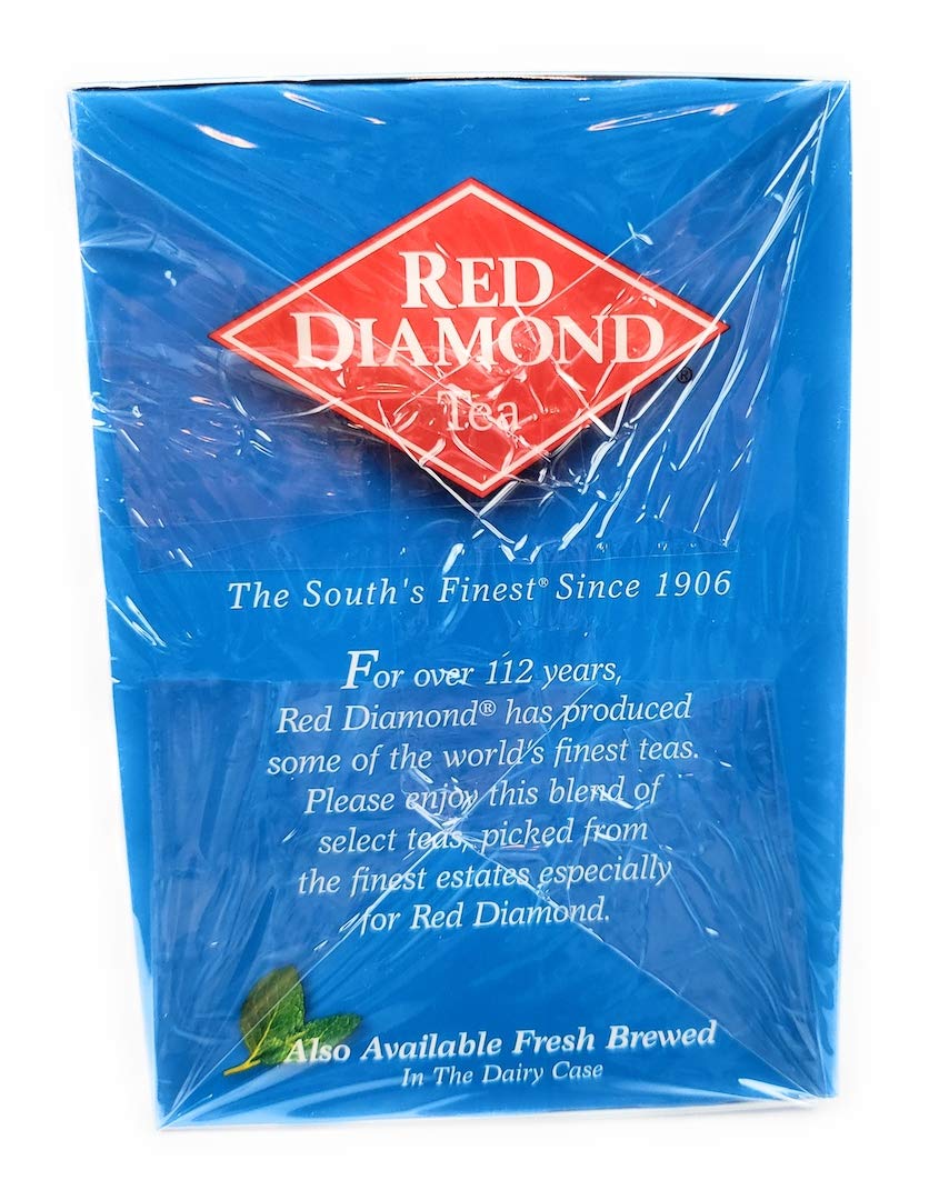 Red Diamond iced tea bags beside a ready-to-pour pitcher for serving.