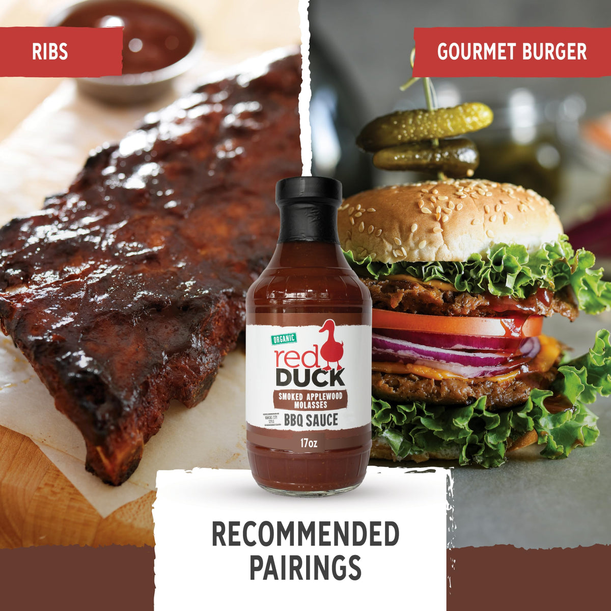 Red Duck Organic BBQ Sauce ingredients close-up highlighting organic tomatoes
