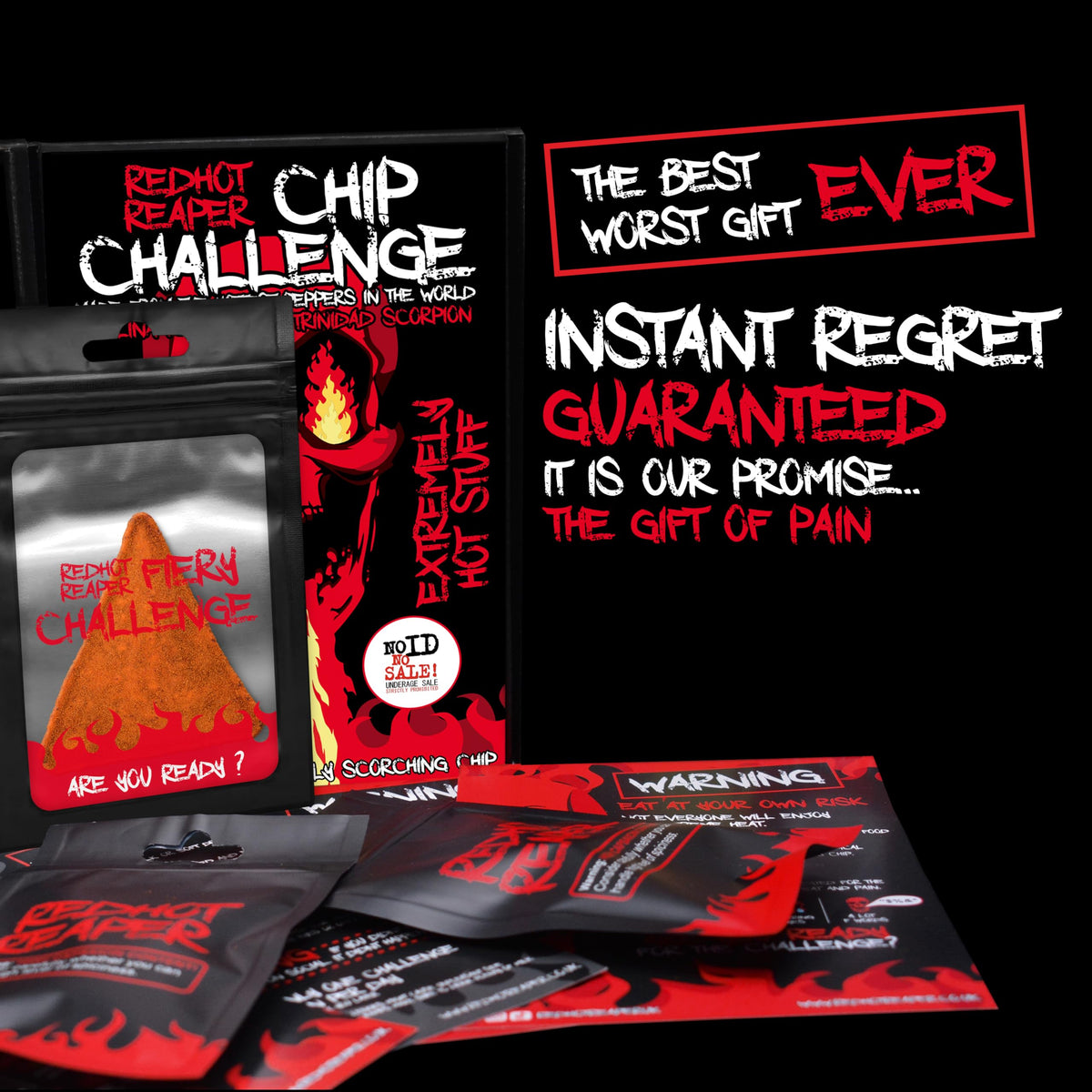 Red Hot Reaper chip packaging showcases bold branding and heat appeal.
