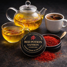 Red Potion saffron threads over a rice dish enhancing color