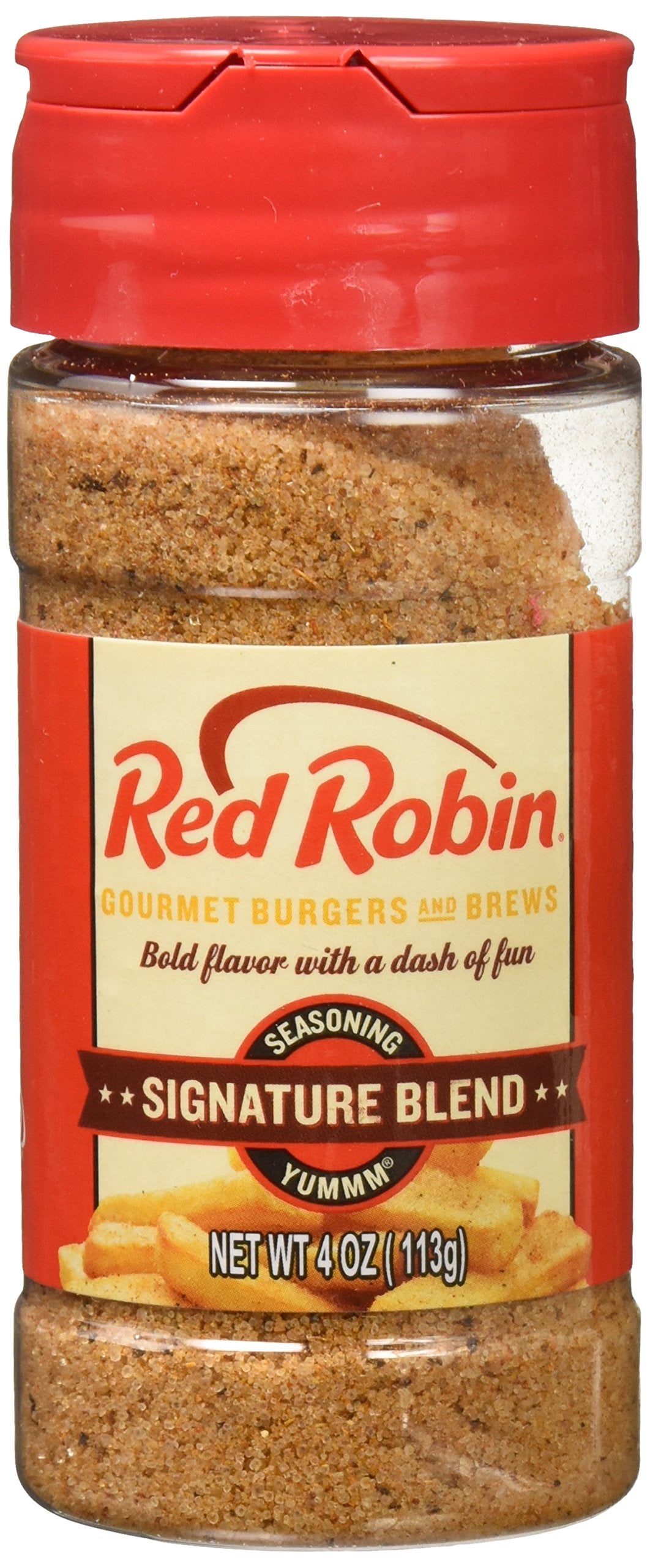 Red Robin Original Blend Signature Seasoning jar front enhances burgers and seafood with natural flavor.