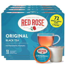 Red Rose Black Tea K-Cups packaging, ideal for quick, flavorful mornings.