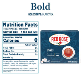 Red Rose Bold Tea steaming mug suggests a comforting afternoon break.