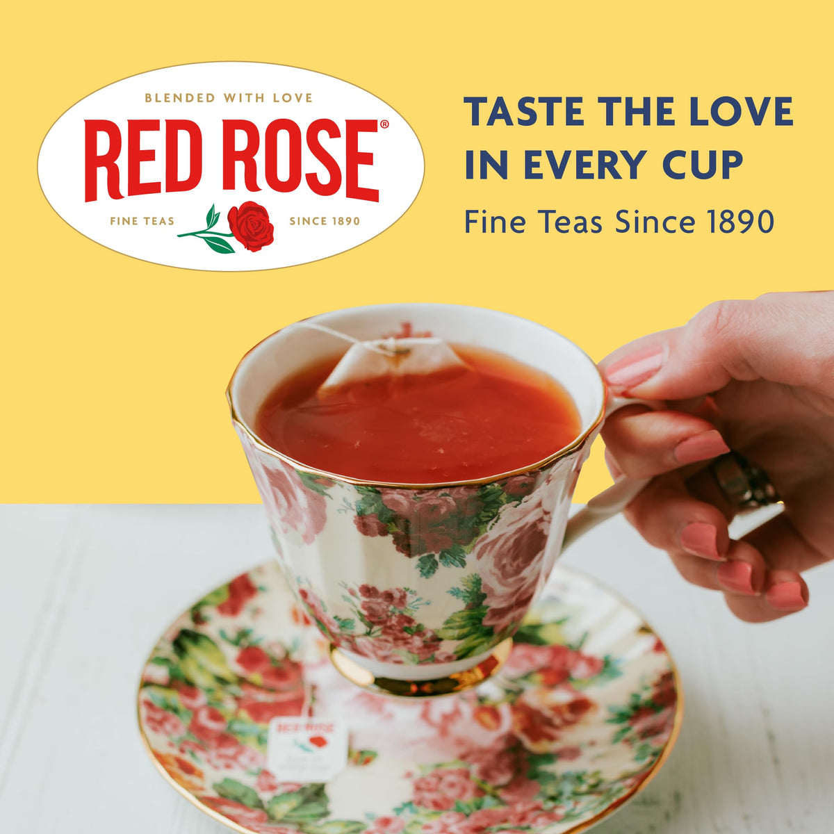 Red Rose brand logo closeup conveys heritage and dependable quality.