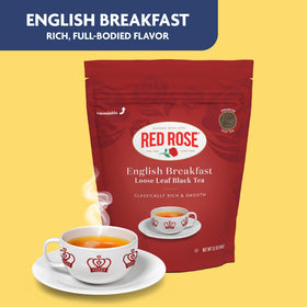 Red Rose brewed tea aroma suggests bold flavor suited to breakfast.
