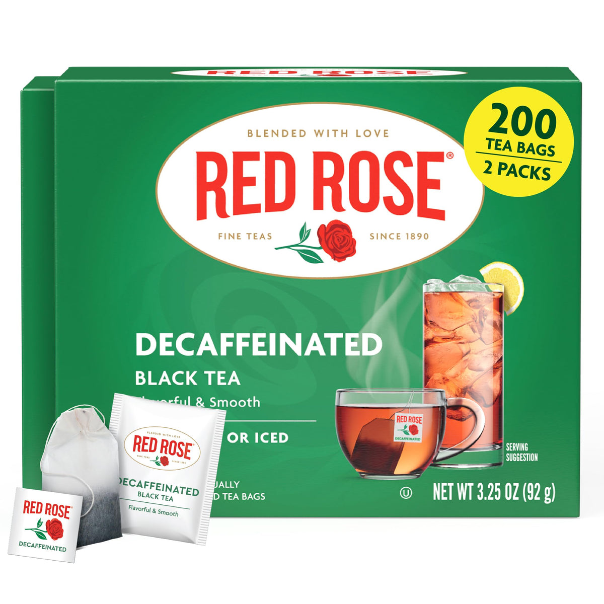 Red Rose decaf black tea bags deliver a smooth, flavorful cup.