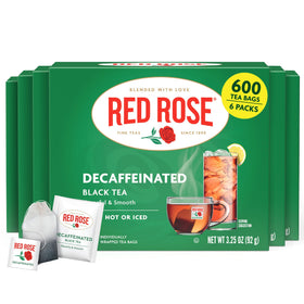 Red Rose decaf black tea teabag ready for a smooth cup at any time.