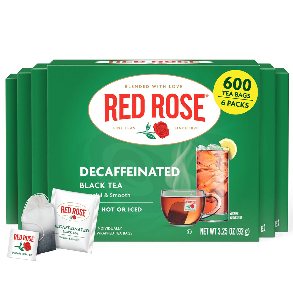 Red Rose decaf black tea teabag ready for a smooth cup at any time.