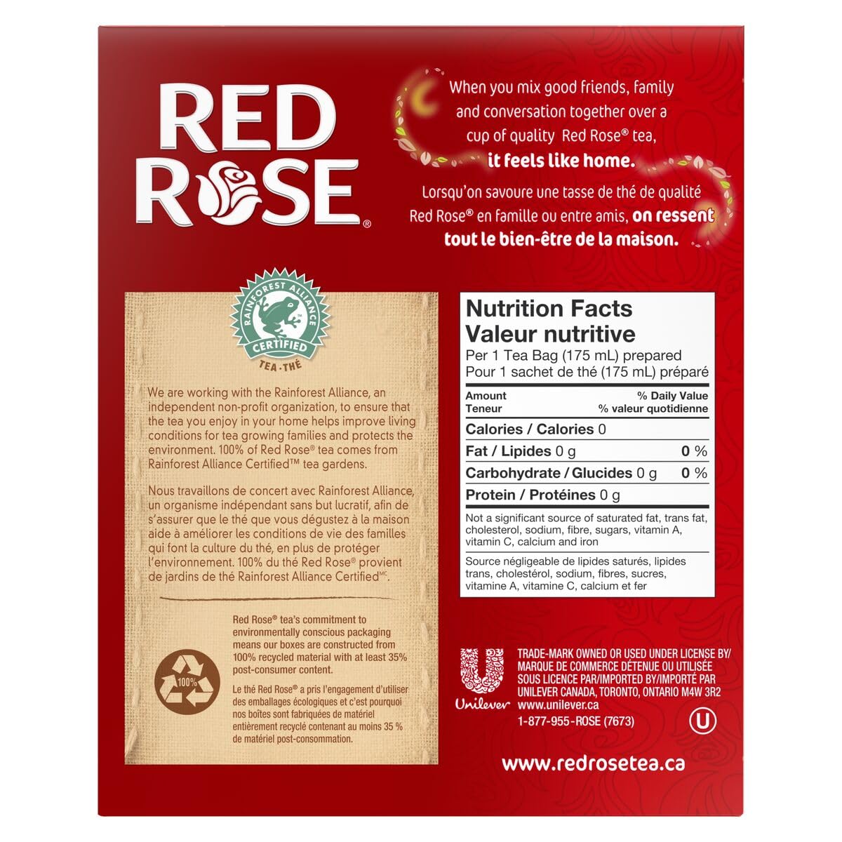 Steaming cup of Red Rose Orange Pekoe Tea with inviting aroma.