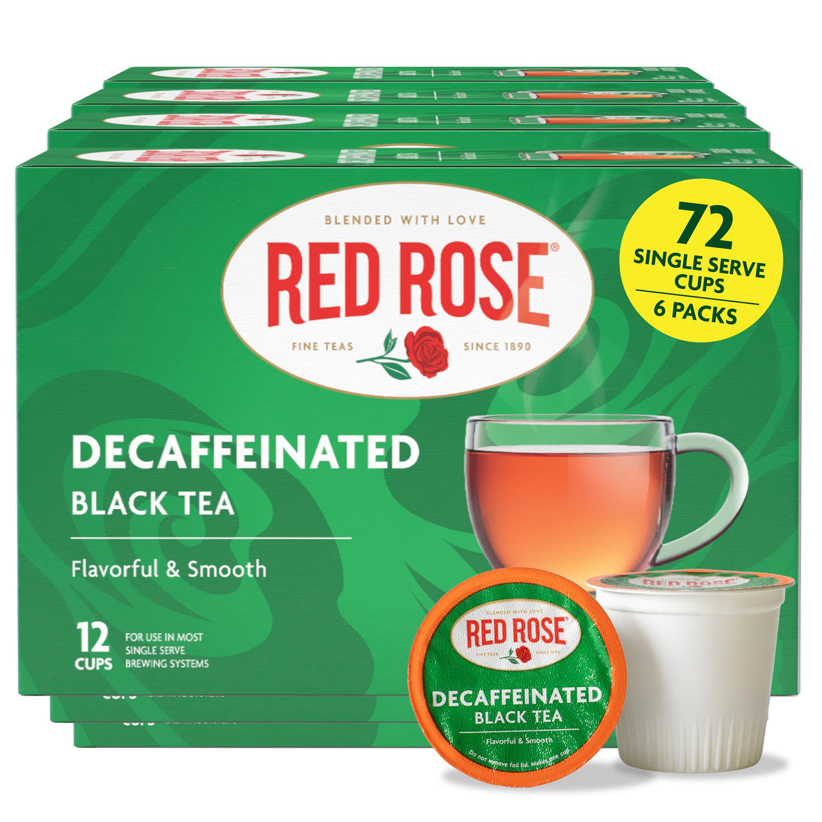 Red Rose Decaf Black Tea K-Cup pod ready for a smooth afternoon brew