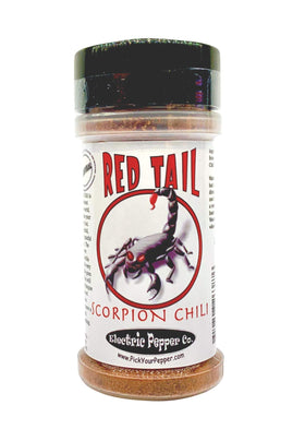 Red Tail Scorpion chili powder bottle showing fiery color for bold sauces.