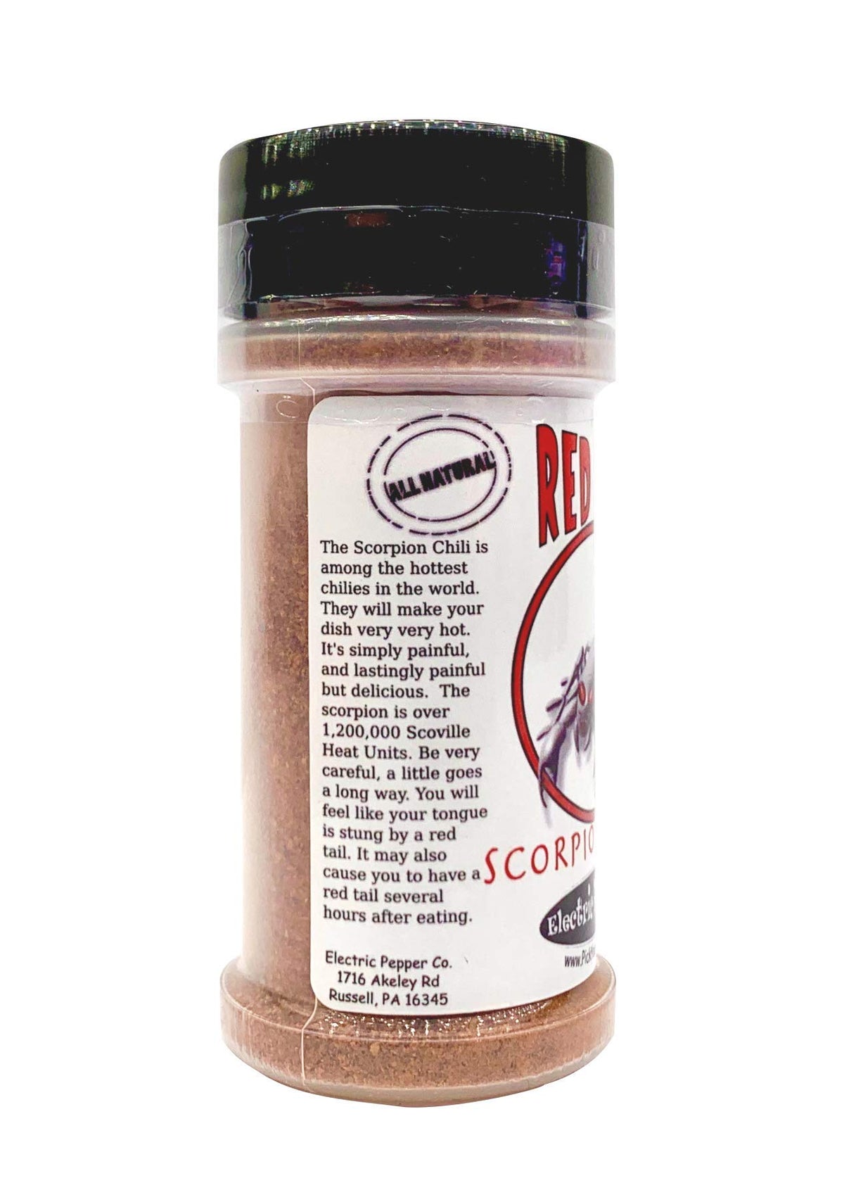 Red Tail Scorpion chili powder texture close-up with fine grind for even heat.