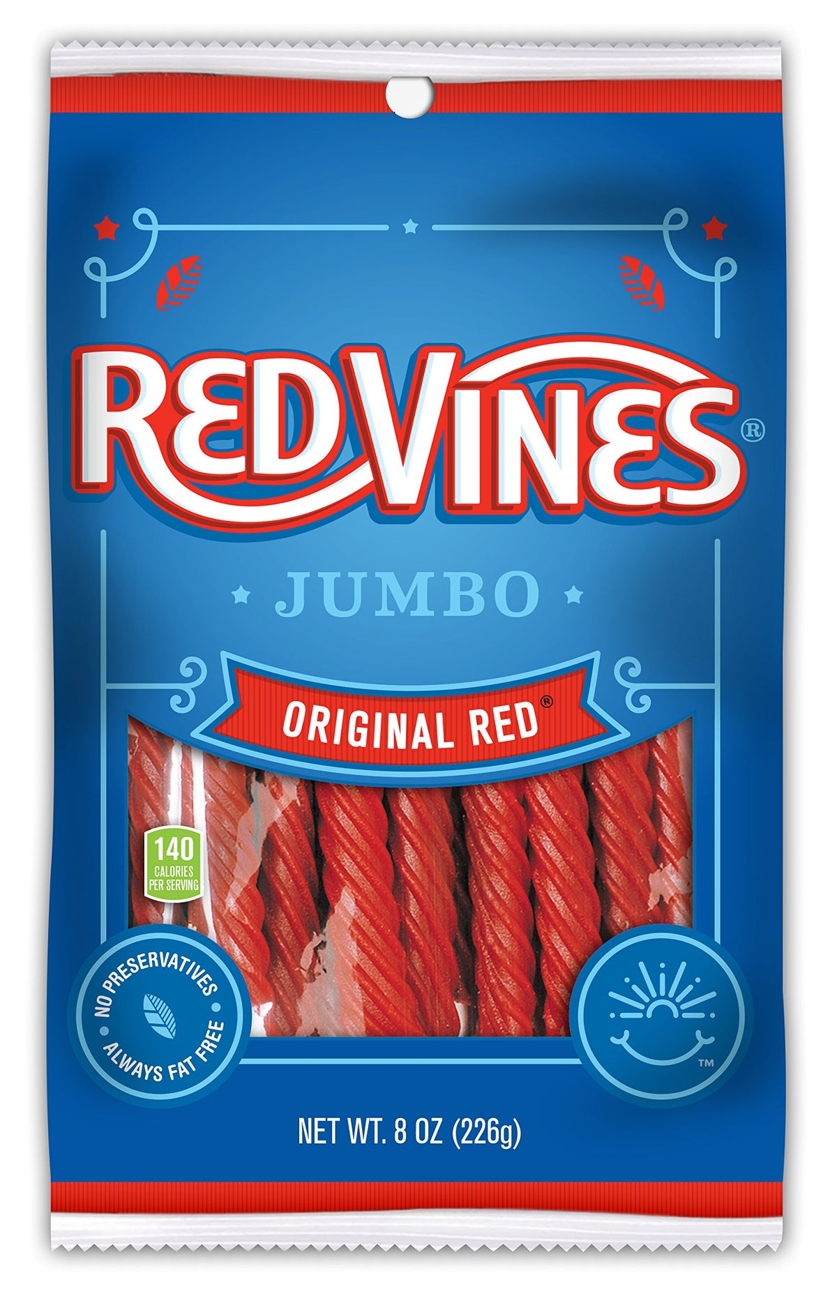 Red Vines jumbo licorice twist in a resealable bag, ideal for sharing.