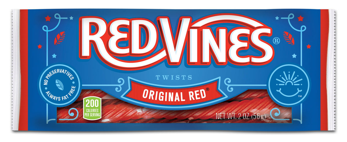 Red Vines Original Red Licorice Twists in a 2oz bag, ideal for sharing.