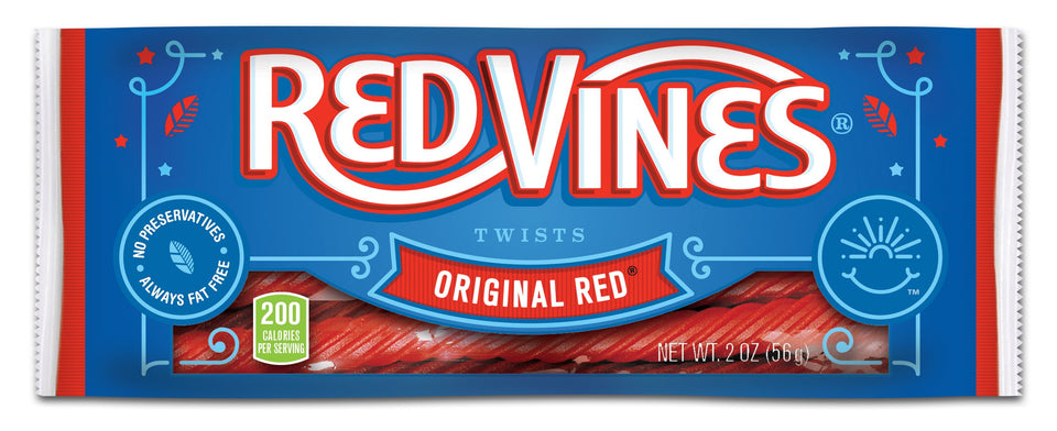 Red Vines Original Red Licorice Twists in a 2oz bag, ideal for sharing.